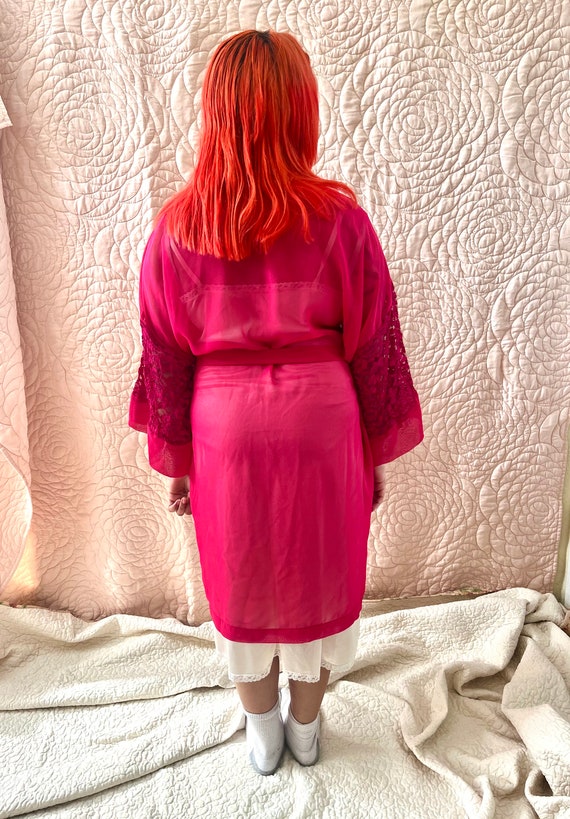 Hot Pink Robe, Vintage Robe, Lace Robe, Vintage L… - image 9