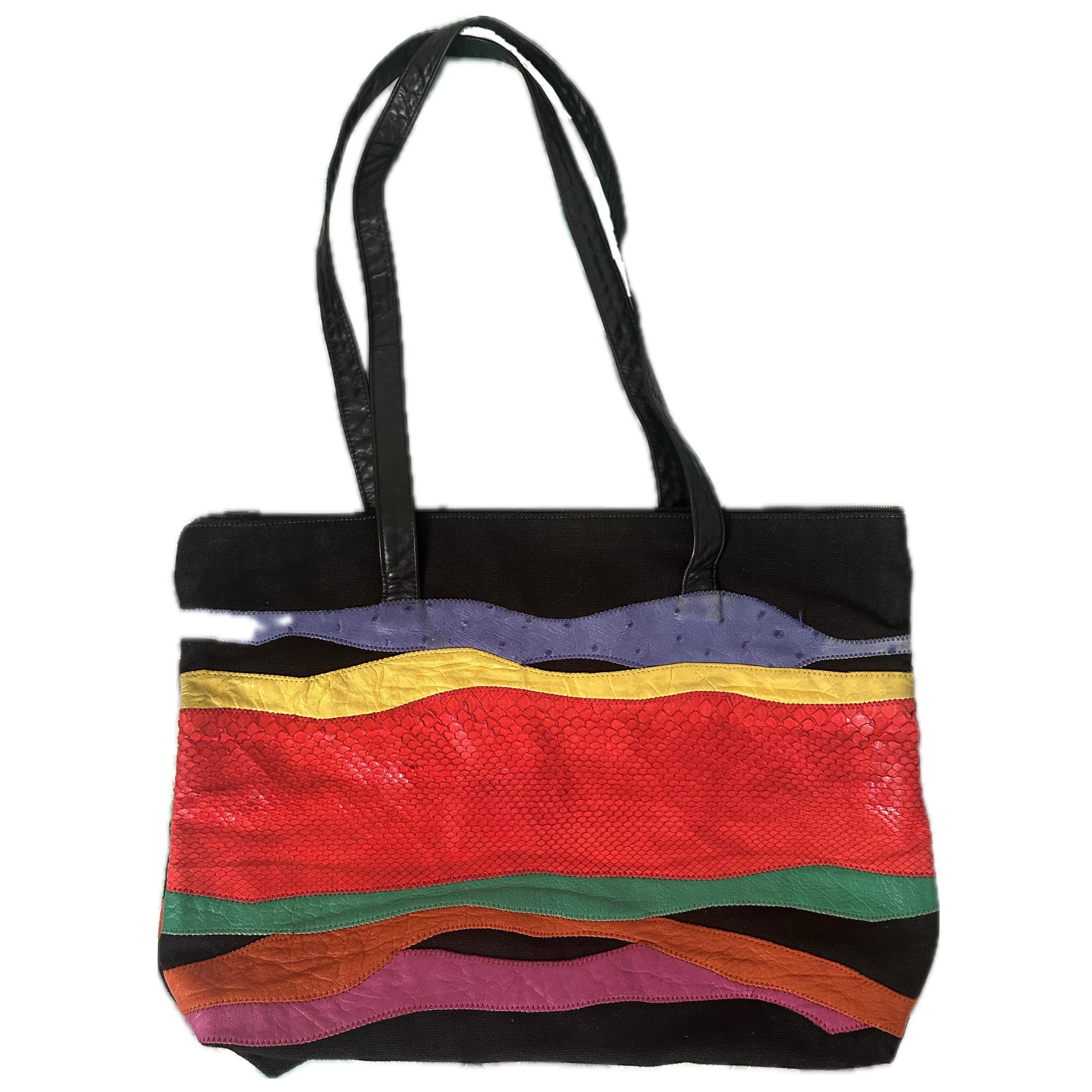 Vintage NWOT Carlos Falchi Patchwork Leather Long Shoulder bag Vintage CARLOS FALCHI Patchwork Leather Tote, Colorful  main image 3