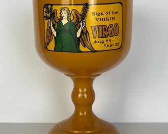 Virgo Cup, Vintage Zodiac Glass, Astrology Glass, Virgo Barware, Virgo Birthday Month, Cosmos Glass, Retro Zodiac Barware, Birth Signs Glass