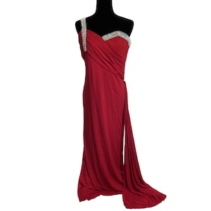 VICTORIA ROYAL 90s Vintage Designer Red Dress, One Strap Red Dress, Rhinestone Dress, Vintage Evening Gown, Vintage Prom Dress, Evening Wear image 1