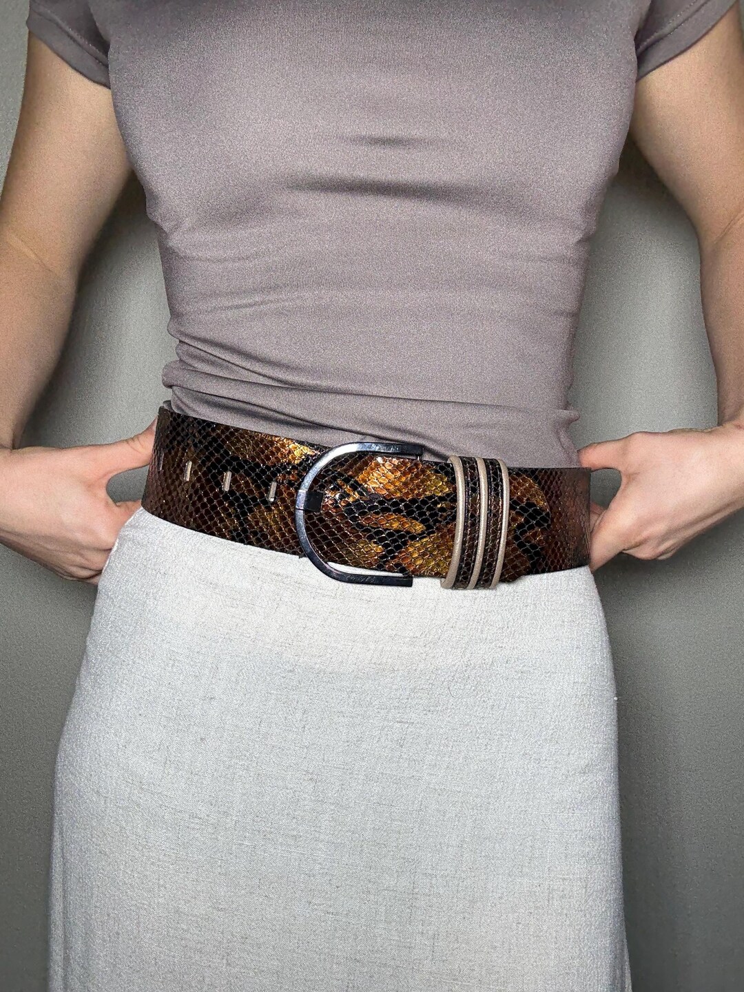 Vintage Streets Ahead Snake Embossed Leather Belt, Wide  display picture 2