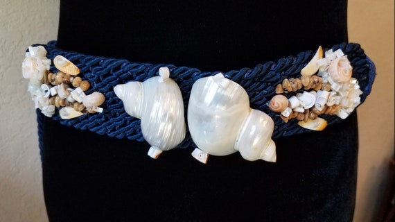 Navy Rope Seashell Belt, Vintage Shell Belt, Naut… - image 2