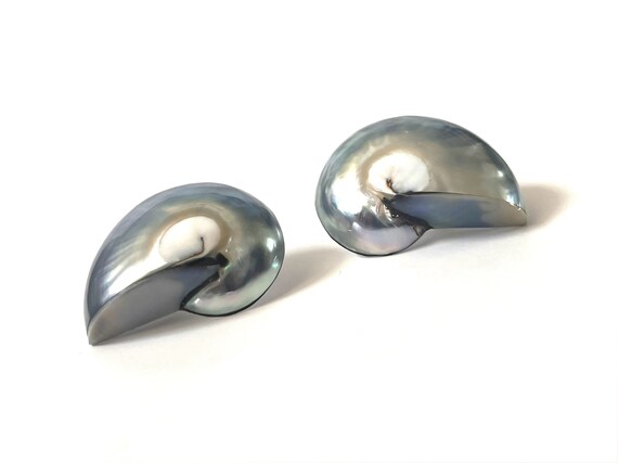 Vintage Shell Earrings, Nautilus Shell Earrings, … - image 3