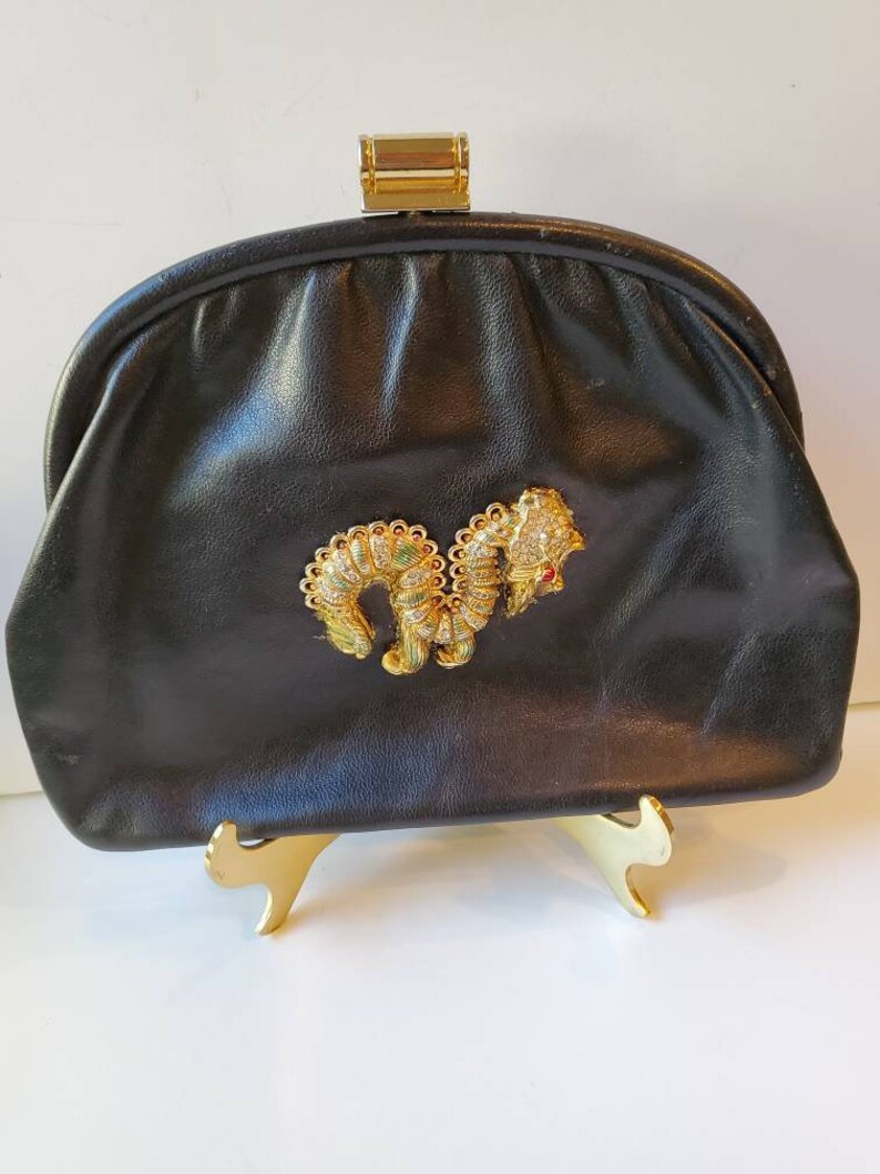 DRAGON Vintage Black Leather Clutch, Gold Dragon Emblem, Designer Purse, Handpainted by Amanda Alarcon-Hunter, Custom Clutch, Leather clutch image 9