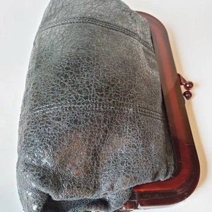 Black purse vegan leather with thick brown lucite trim,1960's image 6