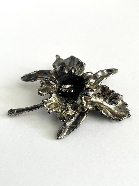 1940s Vintage Pewter Brooch, Flower Brooch, Flower