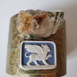 Egyptain Cuff, Custom Wide Vintage Cuff, Custom Clear Crystal Quartz, Egyptian Revival, Redesigned Cuff by Amanda Alarcon Hunter