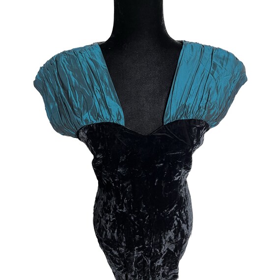 NICOLE MILLER Vintage Dress, Teal and Black Velve… - image 3