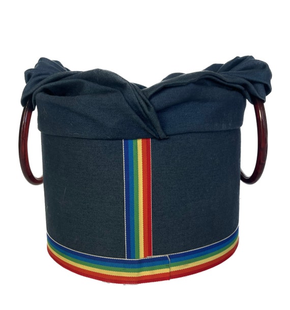 Rainbow Vintage Bag, Wood and Fabric Bag, Rainbow… - image 4