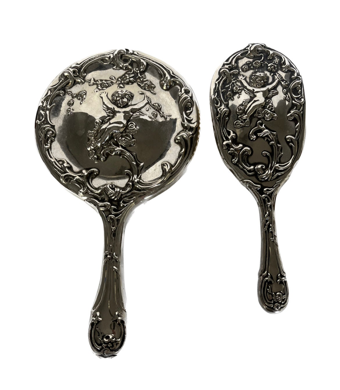 Silver Brush and Mirror Set, Cherub Brush and Mirror  display picture 3
