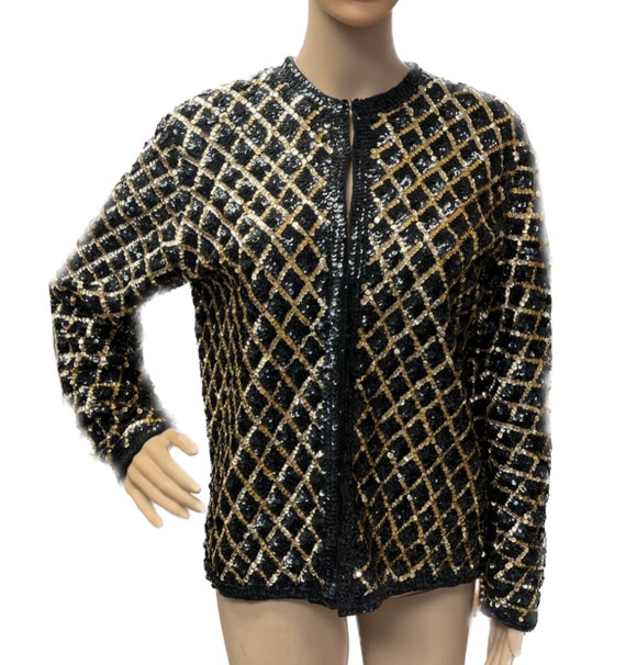 Vintage Black and Gold Sequin Jacket, Sequin Blaze