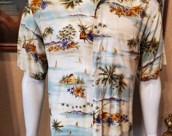 Pierre Cardin Shirt, Palm Tree Shirt, Tropical Shirt, Mens Vintage Shirt, Designer Shirt, Cruise Wear