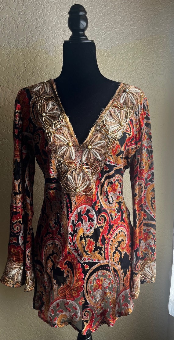 Designer 90s Silk Tunic, Silk Beaded Tunic, Embroi