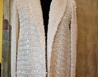 Vintage Iridescent White Sequin Blazer, 70s Disco Jacket