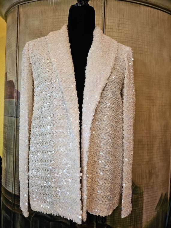 Vintage White Sequin Jacket, Sequin Blazer, Retro 