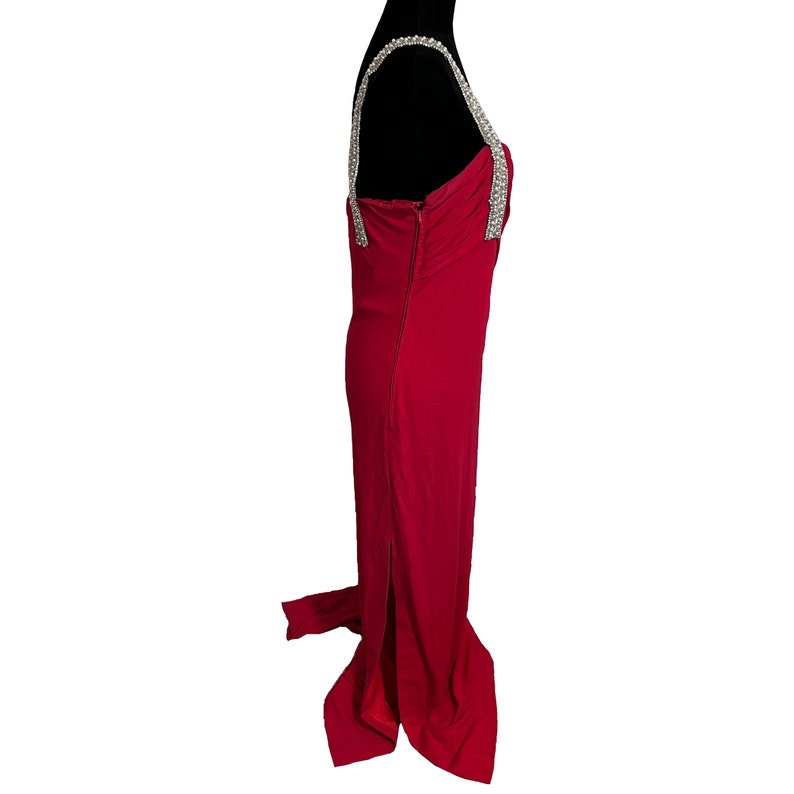 VICTORIA ROYAL 90s Vintage Designer Red Dress, One Strap Red Dress, Rhinestone Dress, Vintage Evening Gown, Vintage Prom Dress, Evening Wear image 8