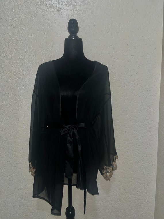 Black Vintage Sheer Robe, Black Robe, Black Lace … - image 4