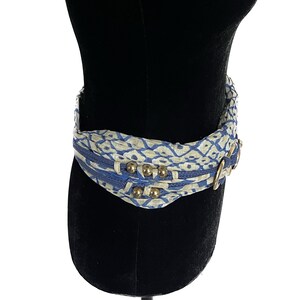 Vintage Tropical Wrap Belt, Blue Geometrical Pattern Belt, Wide Fabric Belt, Vintage Gold Bird and Bead Belt, Statement Belt, Pirate Belt image 2