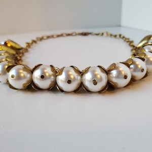 Pearl Drop Necklace, Pearl Necklace, Vintage Necklace, Gold Tone Necklace, Bib Necklace, Pearl Drpp Necklace, 1940s Necklace image 7