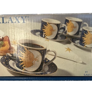1993 VITROMASTER GALAXY Cups and Saucer, Sun and Moons Cups and Saucer, Sakura Inc Galaxy Set, Collectors Cup and Saucers, Zodiac Tea Set image 8