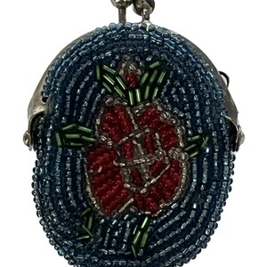 Miniature Beaded Bag, Tiny Blue Beaded Bag, Floral Beaded Bag, Vintage Coin Purse, Beaded Coin Purse, Vintage Bag, Vintage Beading, Mini Bag