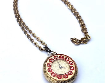 RARE Vintage Lucerene Pocket Watch Necklace, Watch Necklace, Vintage Clock Pendant, Pocket Watch, Retro Watch Necklace, Jewelry Collector
