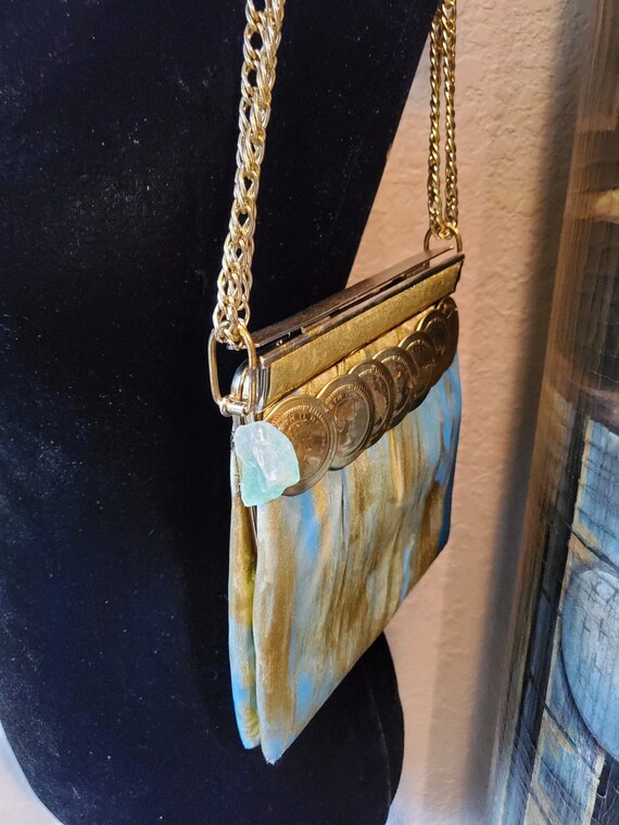 Designer Handbag Green Fluorite Stone Blue and Gold handbag Designer Purse Purse by Amanda Alarcon Hunter OOAK Handbag