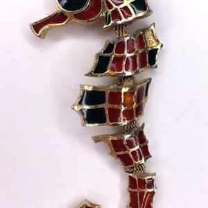 Vintage seahorse enameld with multi color deco and hinges, 1980's image 3