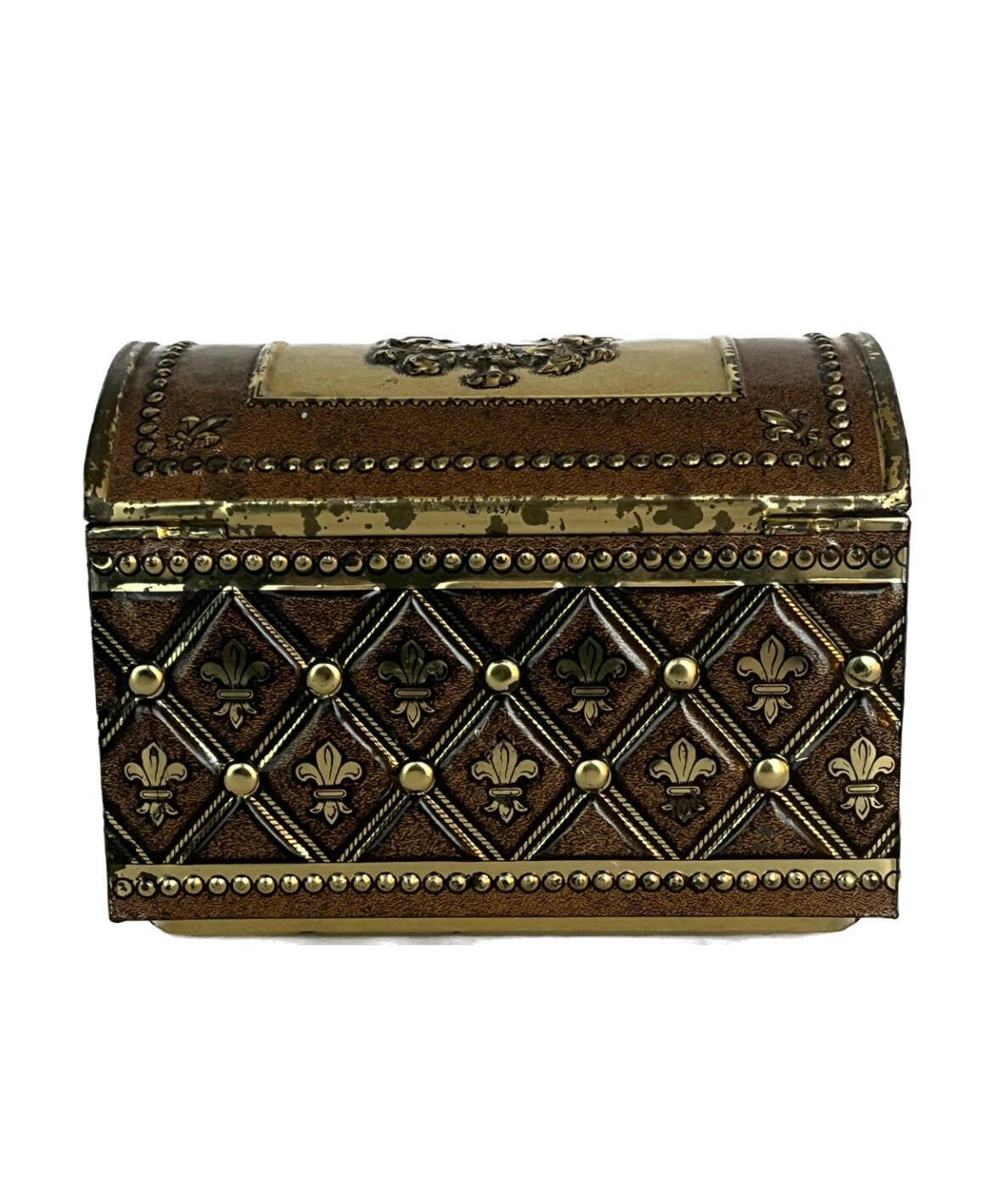 Vintage 60s Metal Treasure Box, Royal Coat of Arms Decor, Fleur De