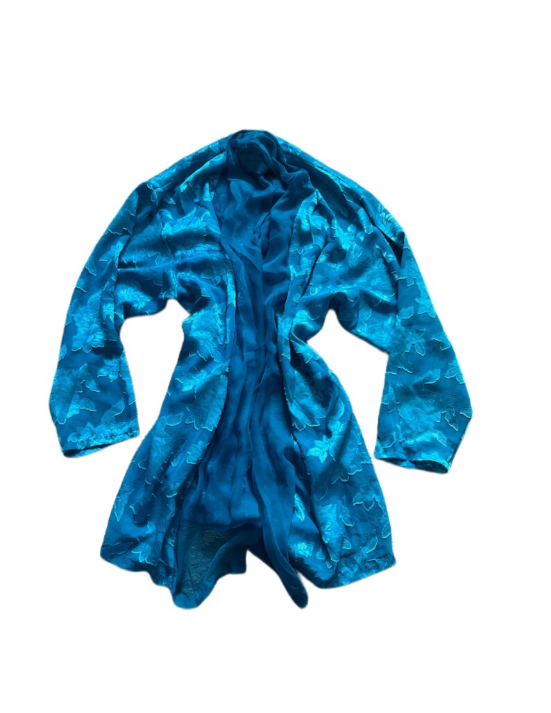 Victorias Secret Vintage Robe, Teal Floral Robe, Lingerie Robe, Sheer Blue Floral, Vintage Lingerie, Floral Jacket, Teal Jacket, Blue Sheer image 6