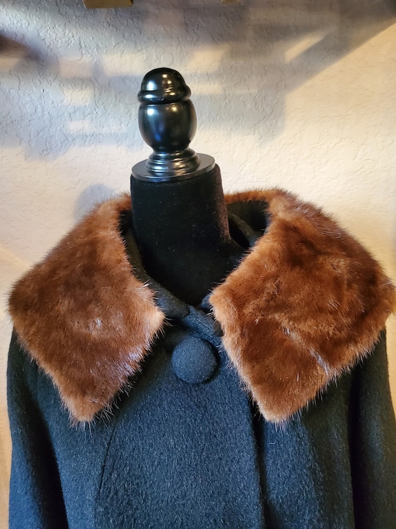 Vintage Wool Coat, Wool Coat, Mink Fur Trim Coat,… - image 2