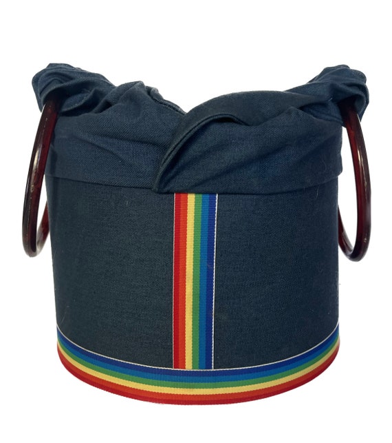 Rainbow Vintage Bag, Wood and Fabric Bag, Rainbow… - image 7