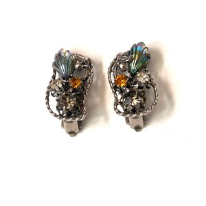 Vintage Austrian Crystal  Earrings, 50&#39;s Earrings, AUSTRIA Clip Earrings, Multi-Stone Earrings, Clip-on Earrings, Statement Earrings