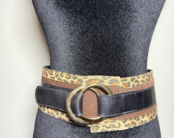Vintage Streets Ahead Leather Belt, Made in USA, Animal Print Belt