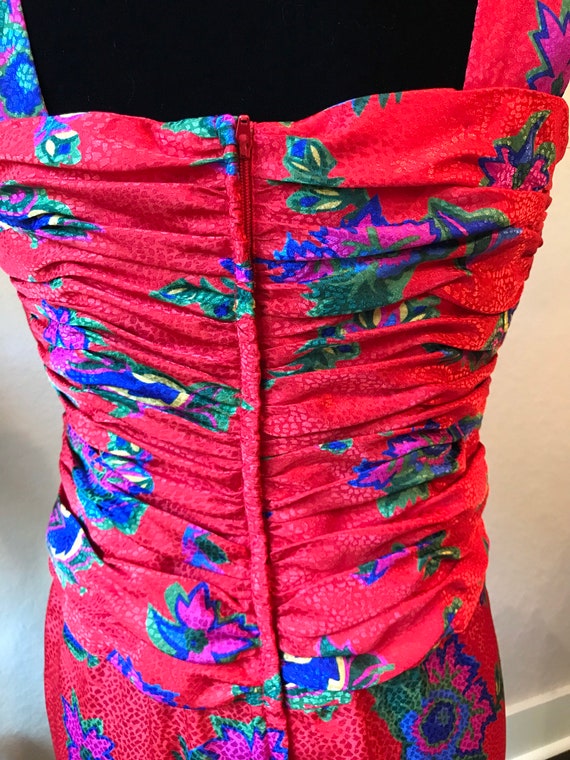 Vintage Red Floral Dress sleeveless, 1980's - image 5