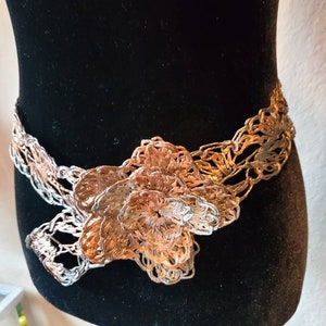 Wire Mesh Belt, Vintage Metal Wire Floral Belt, Pewter and Copper Wire Mesh Belt, OOAK Metal Belt, Avant Garde Statement Belt
