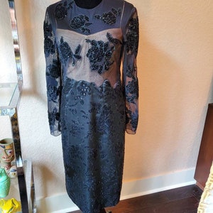 Carolina Herrera Dress, vintage dress, silk and beaded floral appliqué dress, 1990&#39;s Dress, Vintage Designer Dress