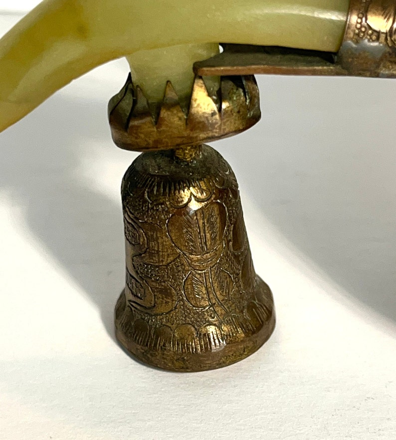 Cloisonne Chinese Jade Belt Hook Mounted Enamel Bowl, Painted Enamel Gilt Bronze Bowl, Vintage China Cup W/ Jade Handle, Collectors Bowl image 5