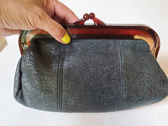 Black purse vegan leather with thick brown lucite… - image 3