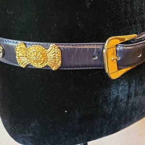 Black Leather Belt Vintage, Gold and SIlver Metal Deco, 90s Retro Black Belt, Statment Belt,