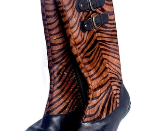 Botas vintage de pelo de poni con hebilla y estampado de tigre, talla 9, estampado animal