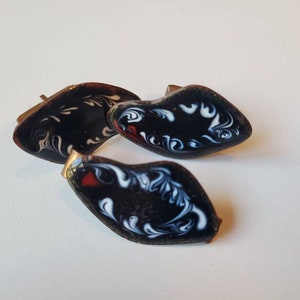 Modernist cufflinks and tie clip copper and enamel set, 1950&#39;s