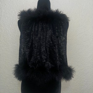 Vintage Black Lace Jacket, Lace Lingerie, Lace and Fur Trim Coat, Black Lingerie, Vintage Lingerie, Fur Trim Top, Sexy Lace Top, Black Lace image 8