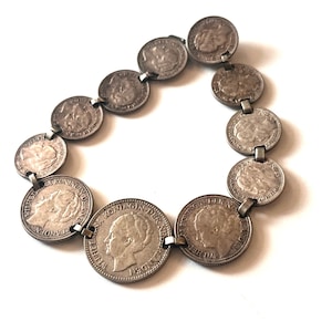 Queen Wilhelmnia Coin Bracelet, Vintage Netherlands Coin Bracelet, Silver Coin Bracelet, Silver Coin Panel Bracelet, 1930s Coin Jewelry