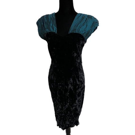 NICOLE MILLER Vintage Dress, Teal and Black Velve… - image 1