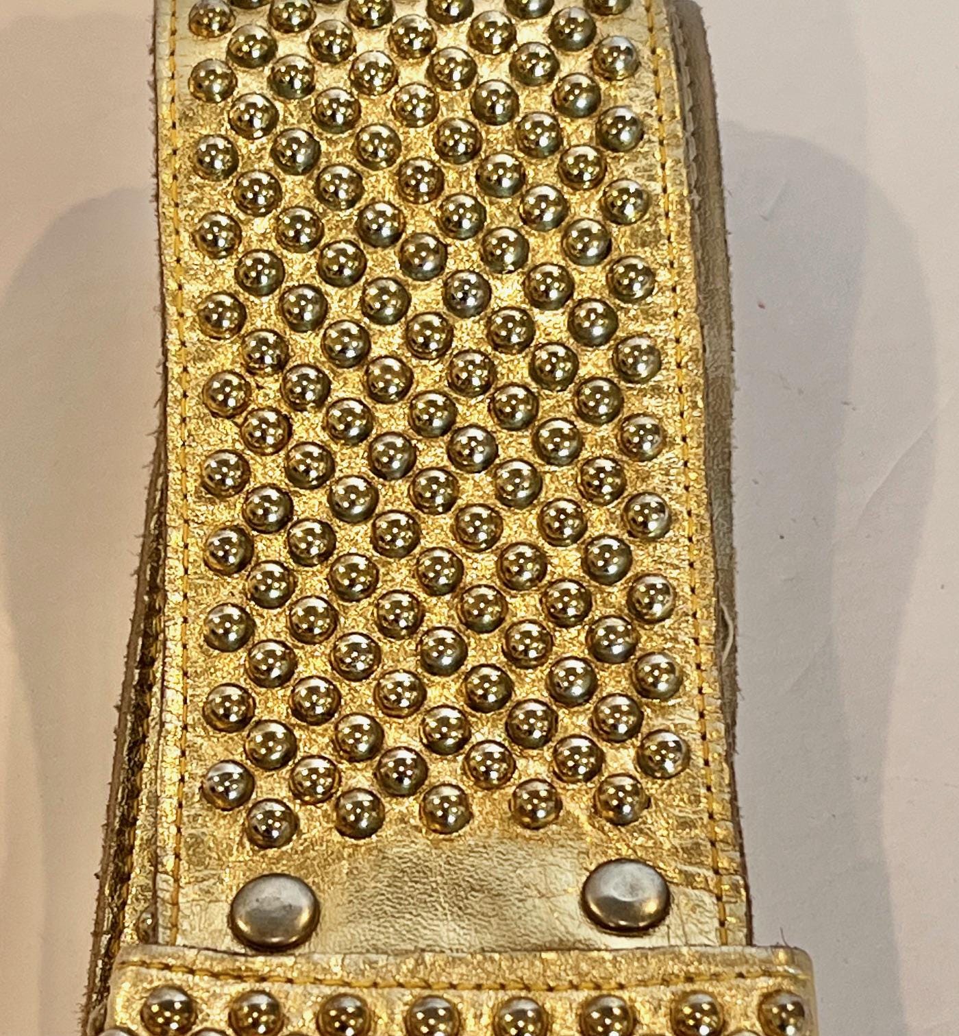 Vintage metallic gold faux leather beaded belt 80s Gold Metallic Studded Leather Belt, Braided Buckle - Etsy main image 4
