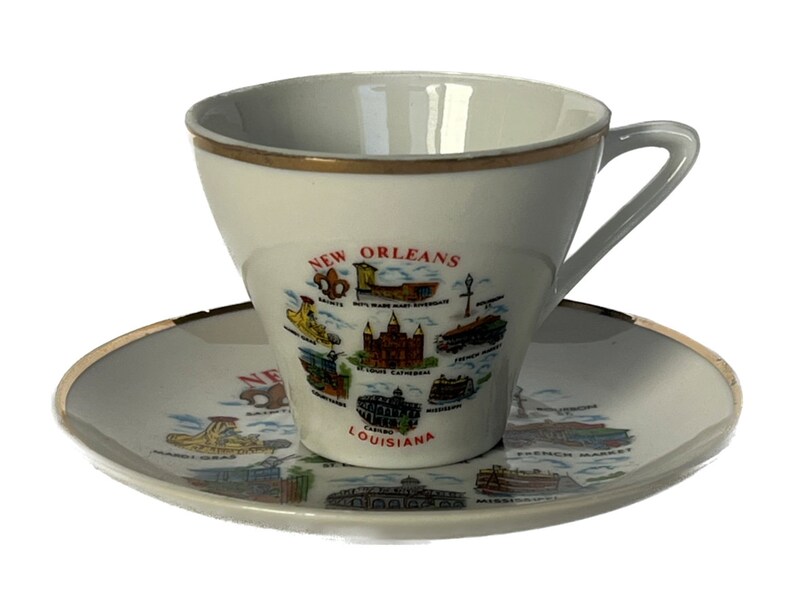 New Orleans Teacup and Saucer, Collectible Teacup and Saucer, Souvenir Teacup and Saucer, Ceramic Teacup and Saucer image 2