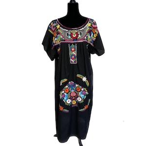 Vintage Mexican Multicolor Dress, Mexican Dress, Ethnic Dress, Embroidered Dress, Vintage, Cotton Maxi, Fiesta Dress, Floral Embroidered