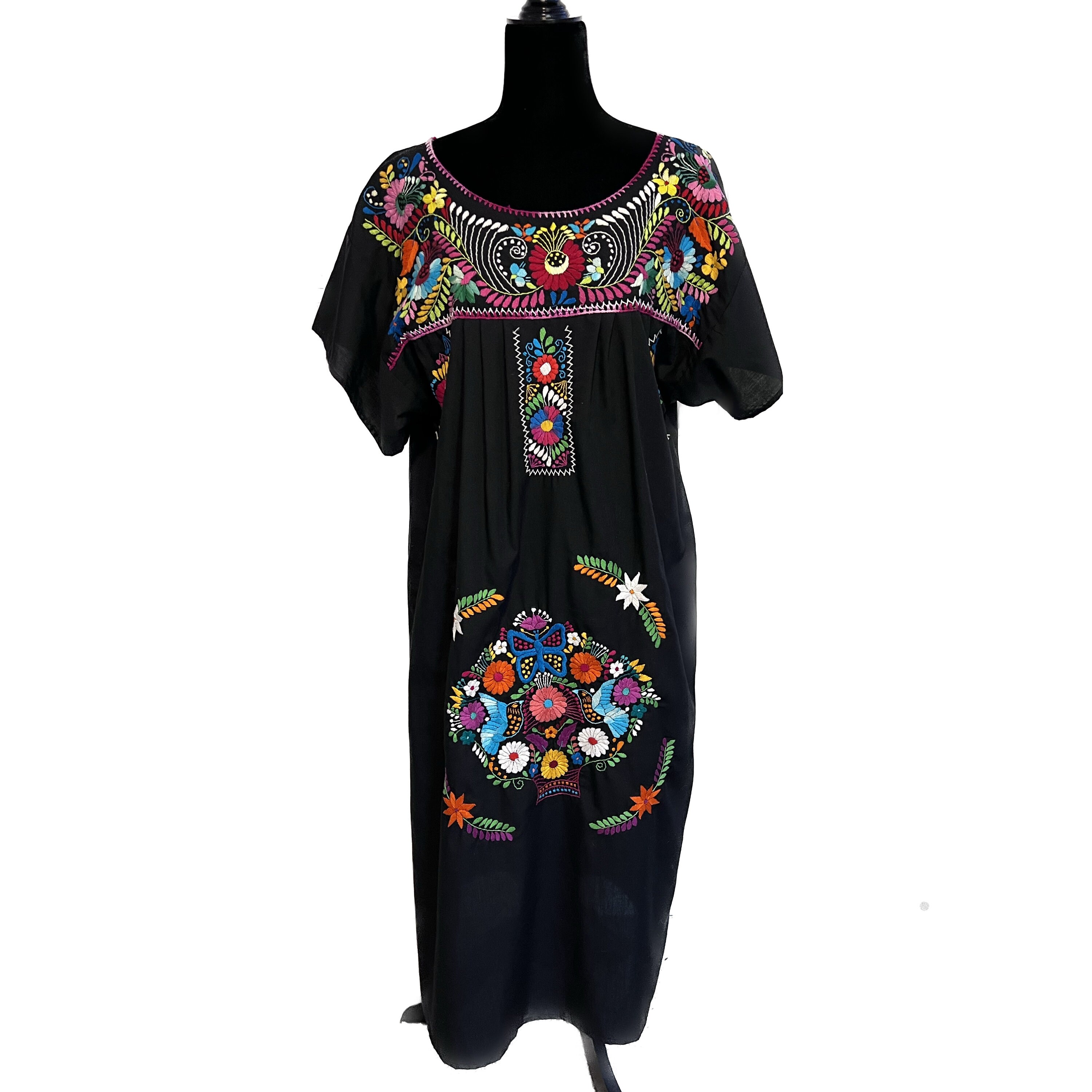 Vintage Mexican Multicolor Dress Mexican Dress Ethnic Dress Embroidered Dress Vintage Cotton Maxi Fiesta Dress Floral Embroidered Etsy UK