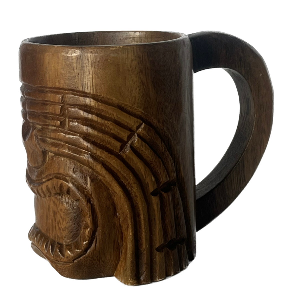 MIKES MONKEY POD Honolulu, Vintage Wooden Tiki Mug, Wooden